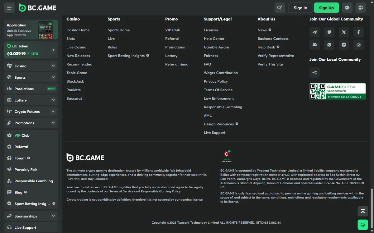 BC.Game home page