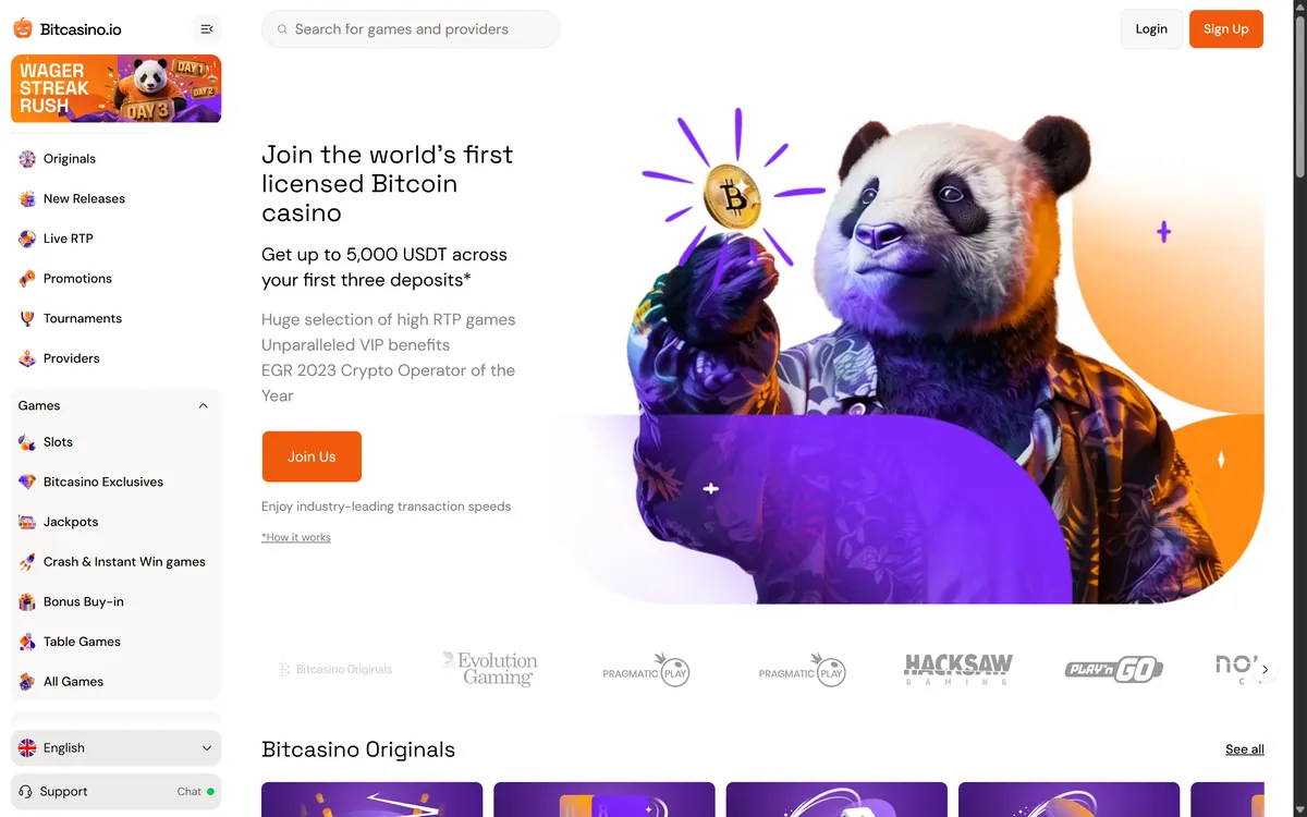 Bitcasino.io home page
