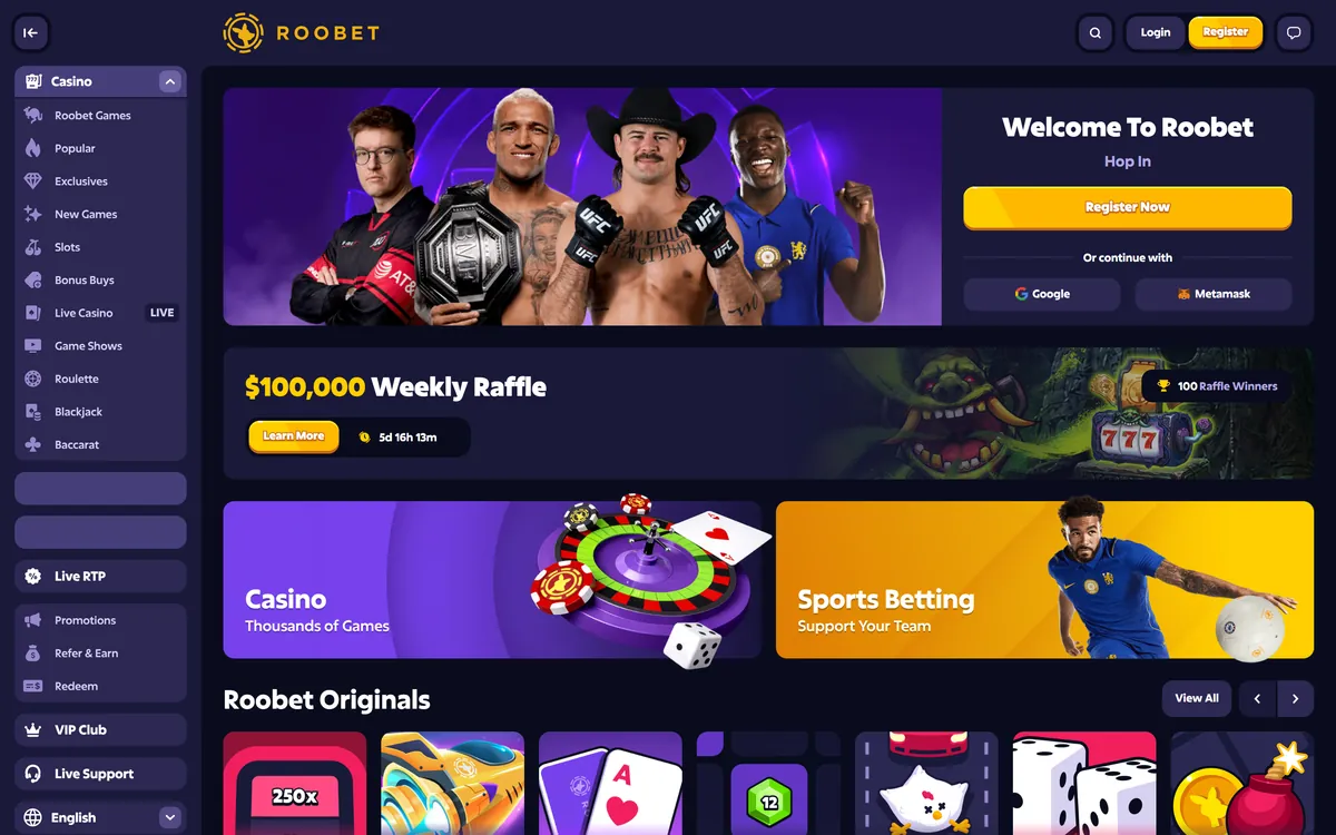 Roobet home page