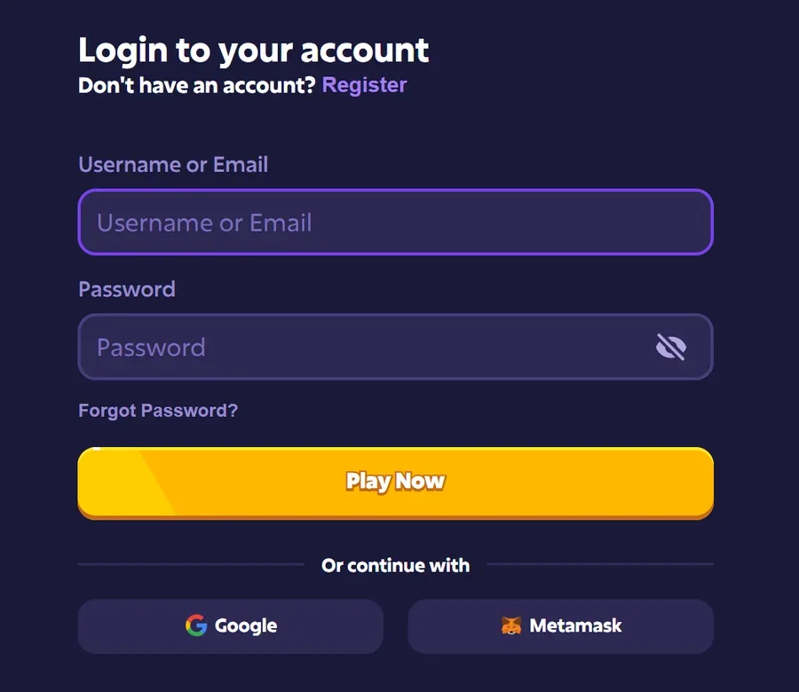 Ledger wallet casinos: Roobet's login with the MetaMask button a paired Ledger signs behind, beside Google
