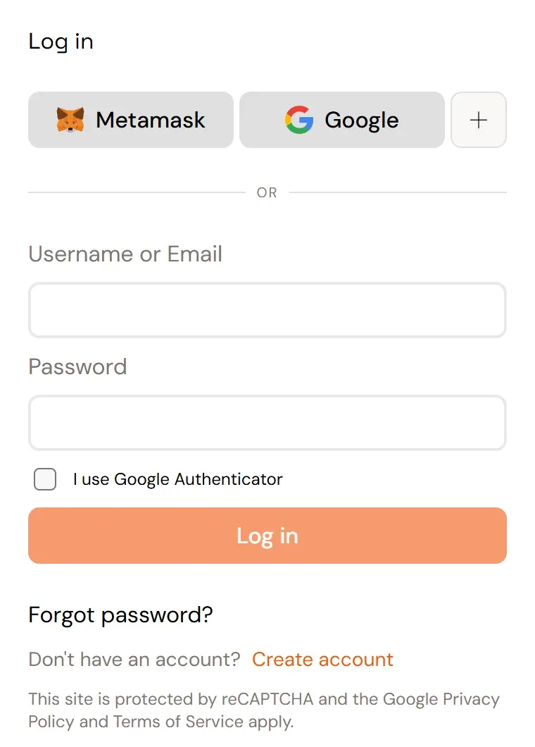 MetaMask casino login: Bitcasino.io's sign-in dialog with the MetaMask button first in the row beside Google