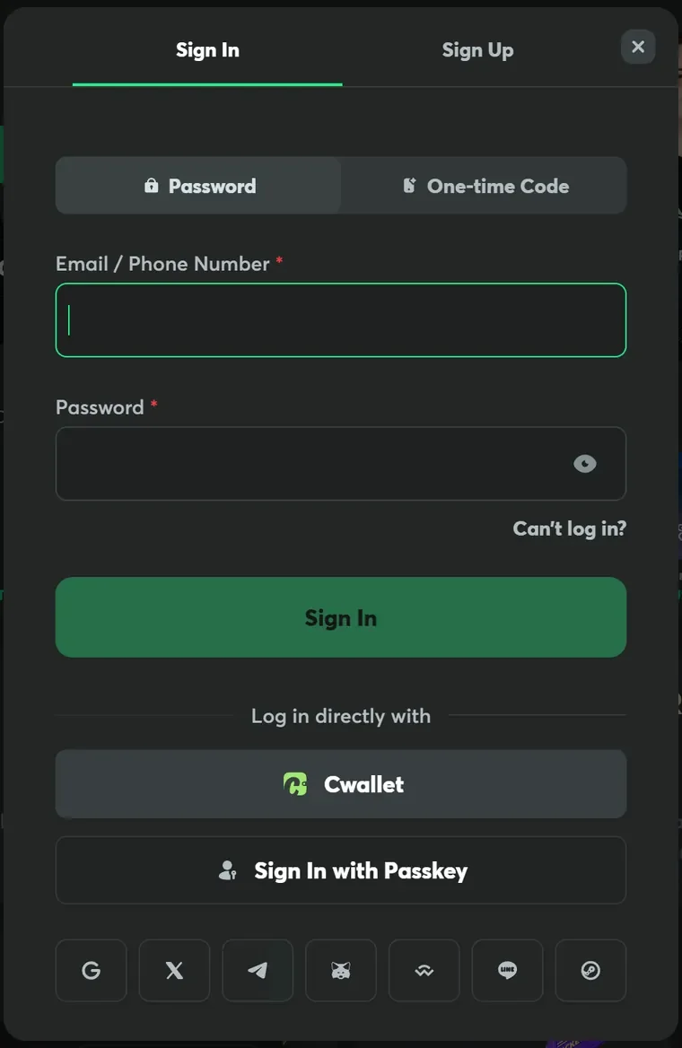 Rabby wallet casino: BC.Game's sign-in dialog with the MetaMask and WalletConnect buttons a Rabby extension or app can answer